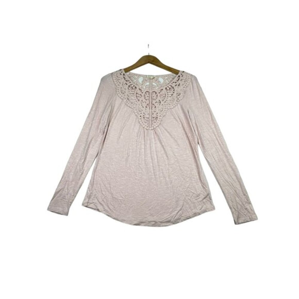 Anthropologie Meadow Rue Crochet Neckline Long Sleeve Blouse size‎ Small Pink